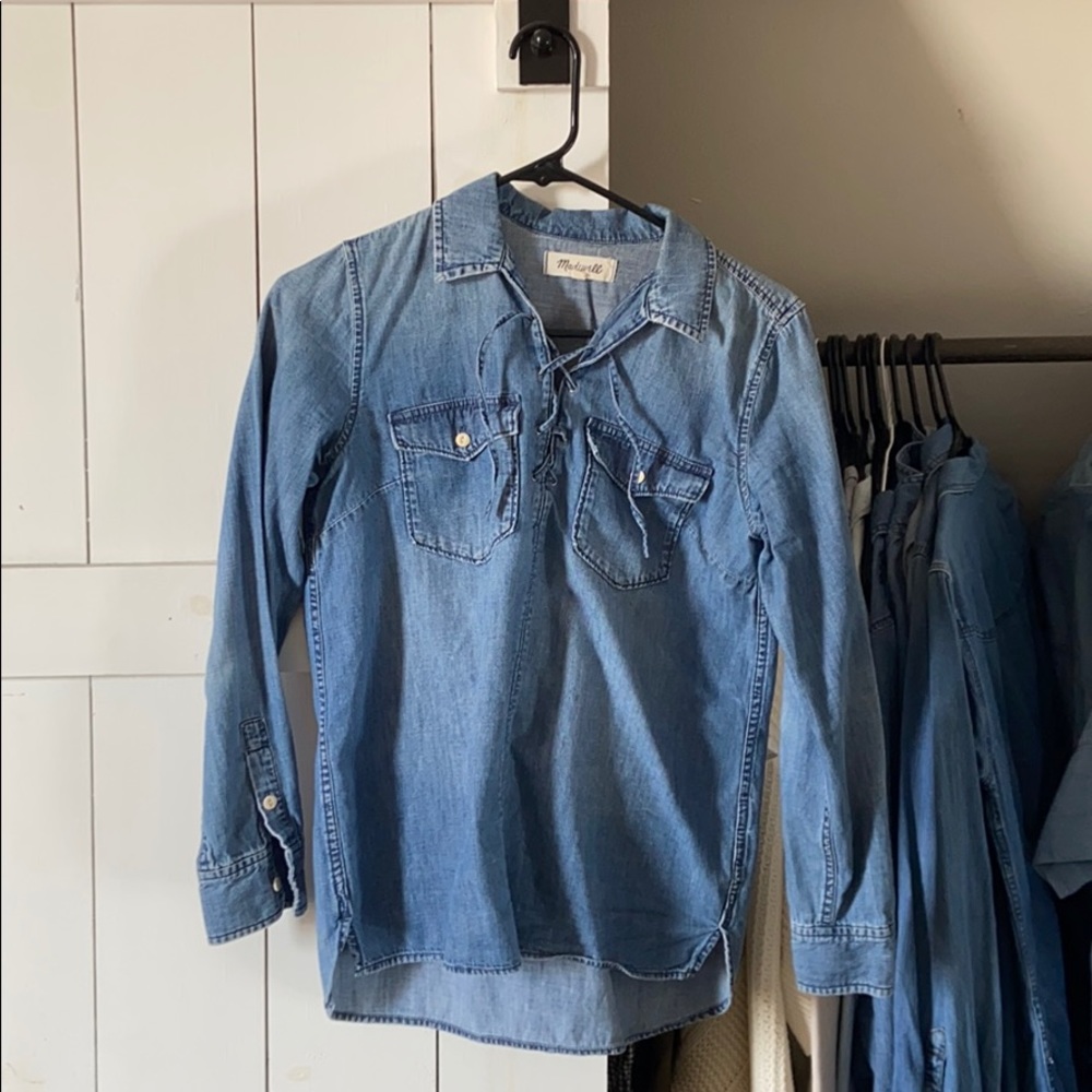 Madewell chambray tie up shirt